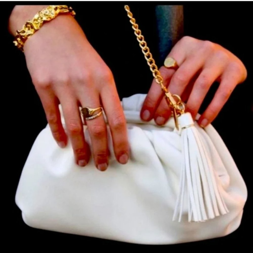 Understated Leather Crescent Vegan Leather Clutch Crossbody in Ivory - NWT